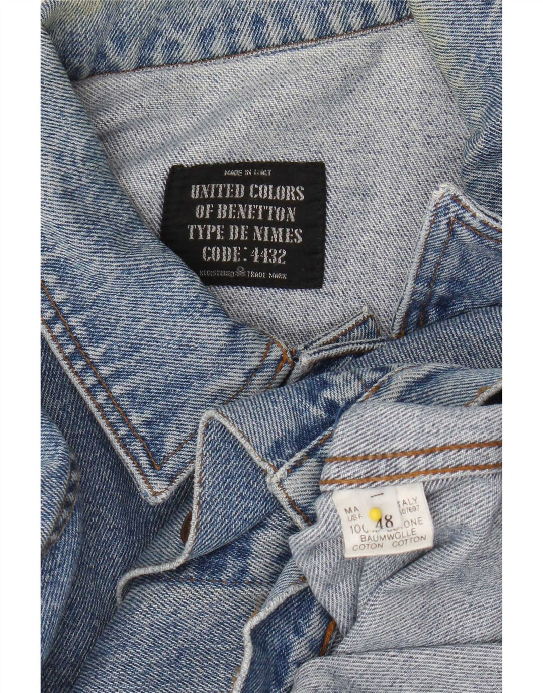 Giacca Jeans Uomo Benetton IT 48 Blu Medio Cotone