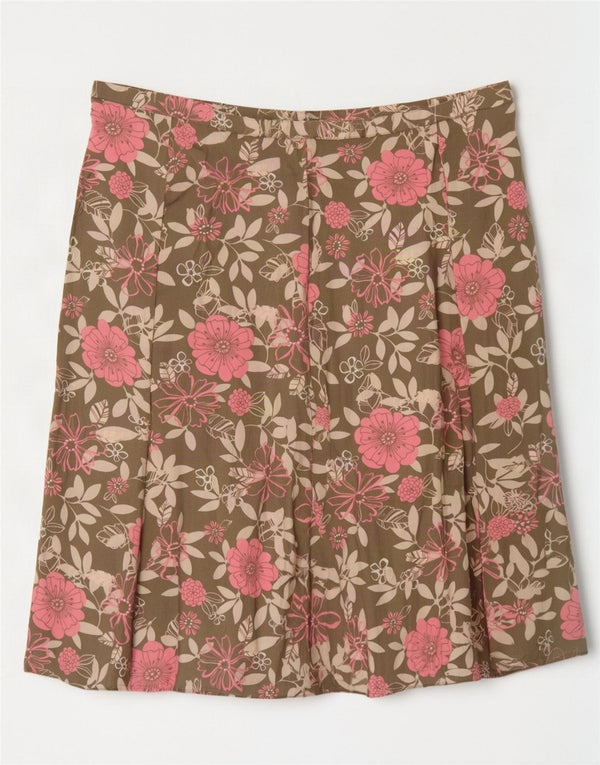 Gonna a pieghe da donna Marks & Spencer UK 18 XL W38 Viscosa floreale kaki