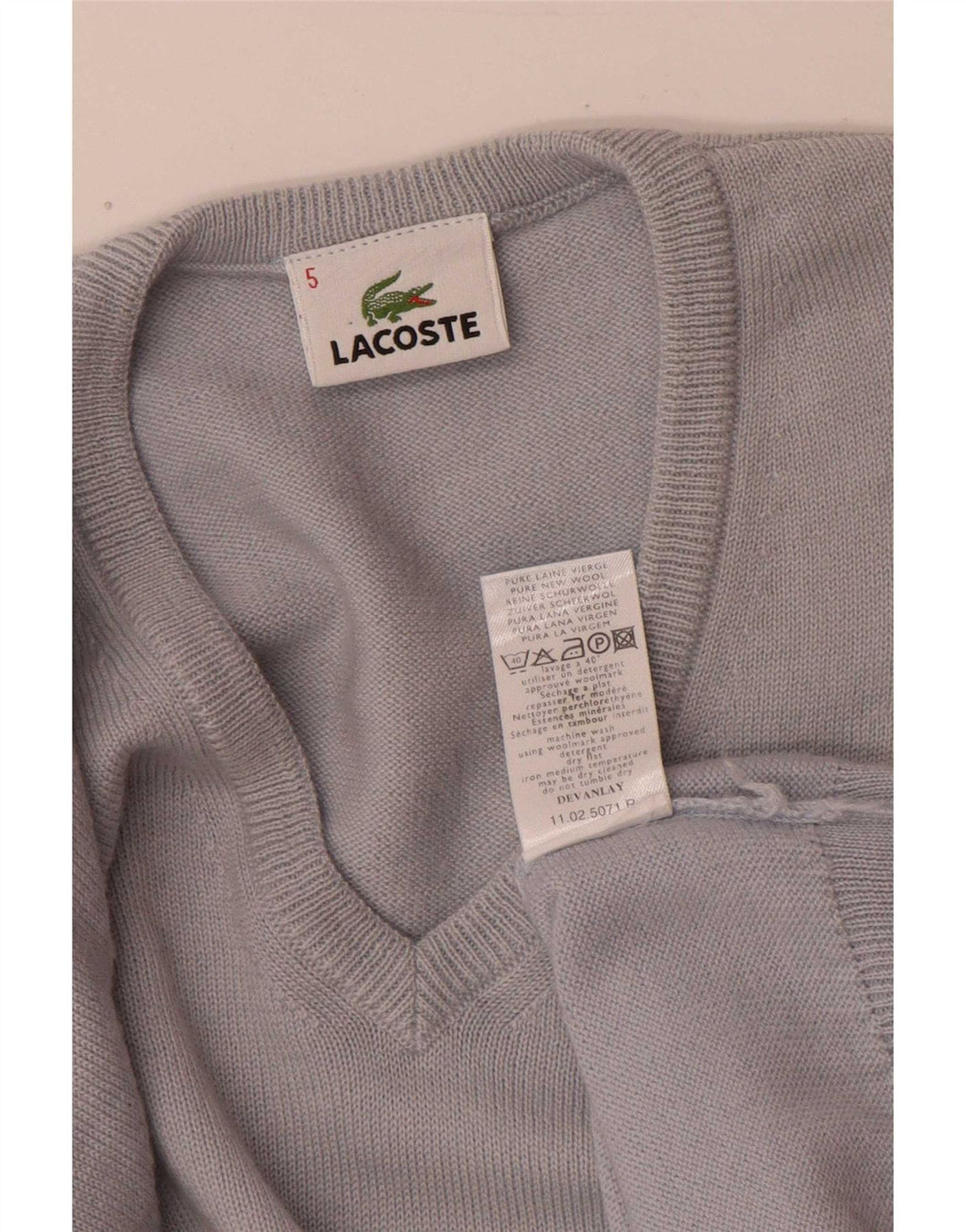 Maglione da uomo con scollo a V Lacoste taglia 5 grande in lana vergine blu
