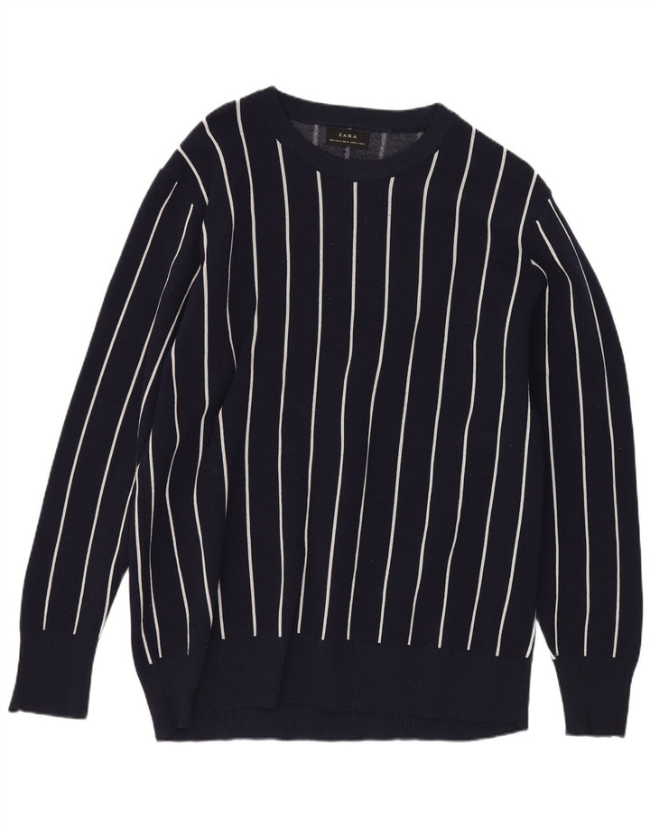 Maglione Zara da uomo con scollo a barchetta, vestibilità regolare, a righe blu navy medie