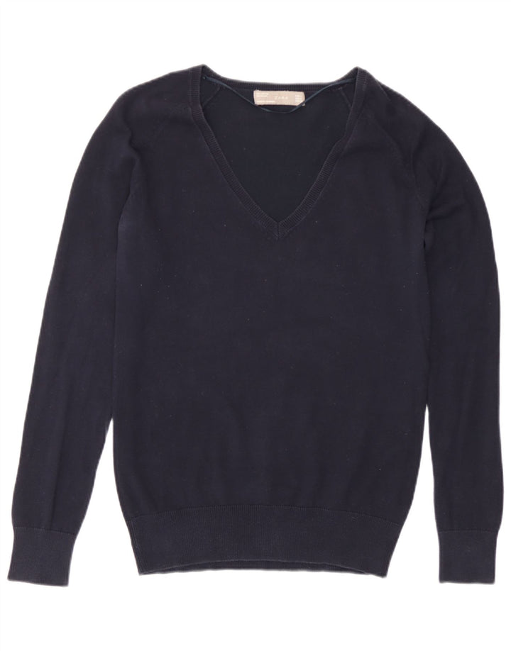 Maglione Zara da donna con scollo a V UK 16 grande blu navy
