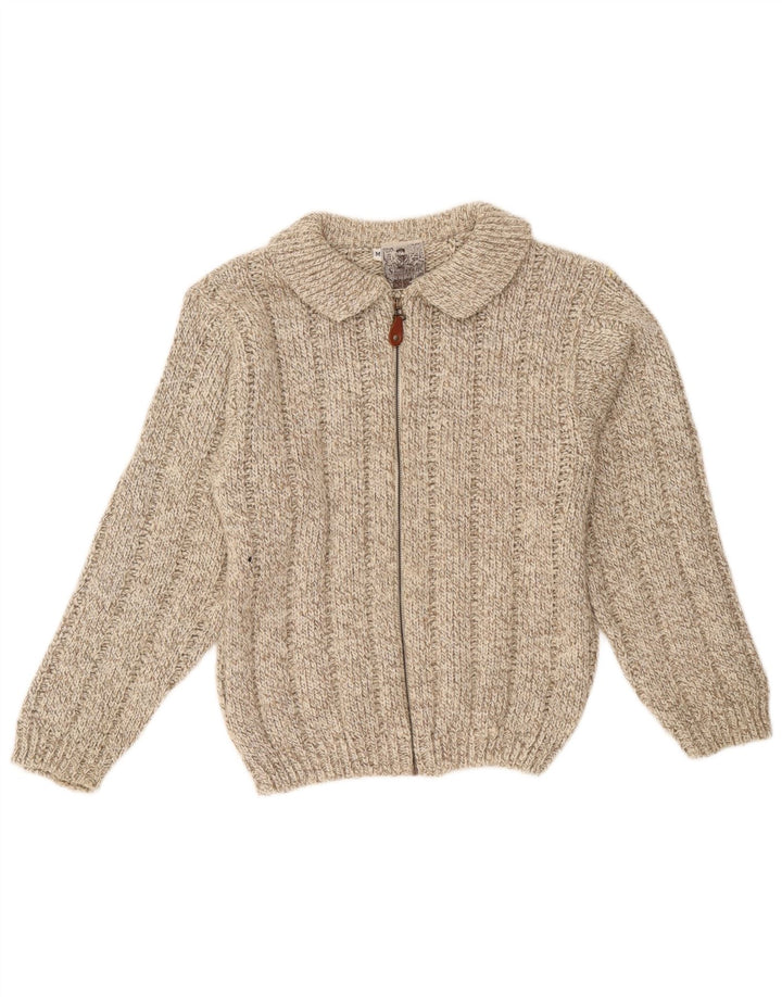 Maglione cardigan da donna vintage UK 14 Lana screziata marrone medio