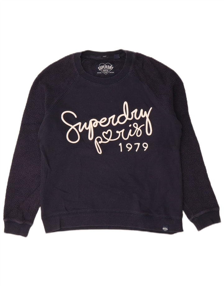 Felpa con grafica da donna Superdry Maglione UK 14 Medio Blu Navy Cotone