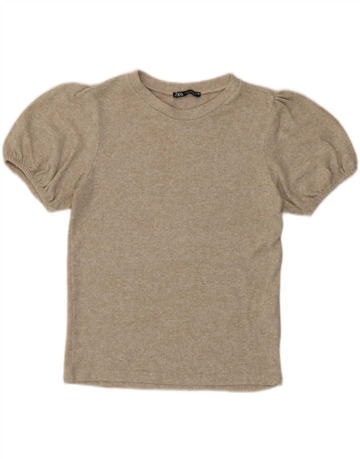 T-shirt Zara da donna Top UK 12 Viscosa mélange beige medio