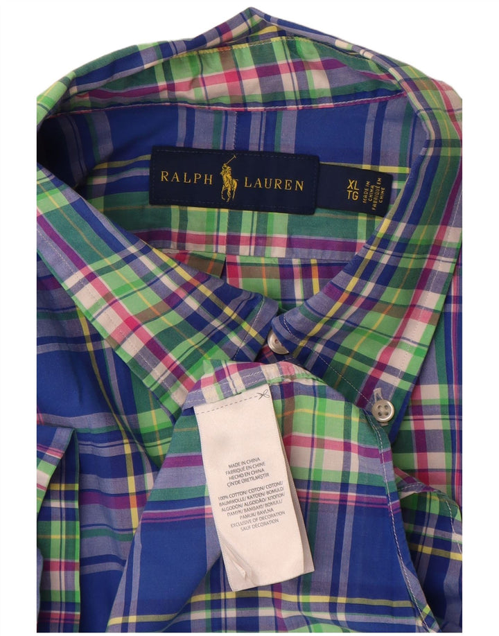Camicia a maniche corte da uomo Ralph Lauren XL in cotone a quadri blu