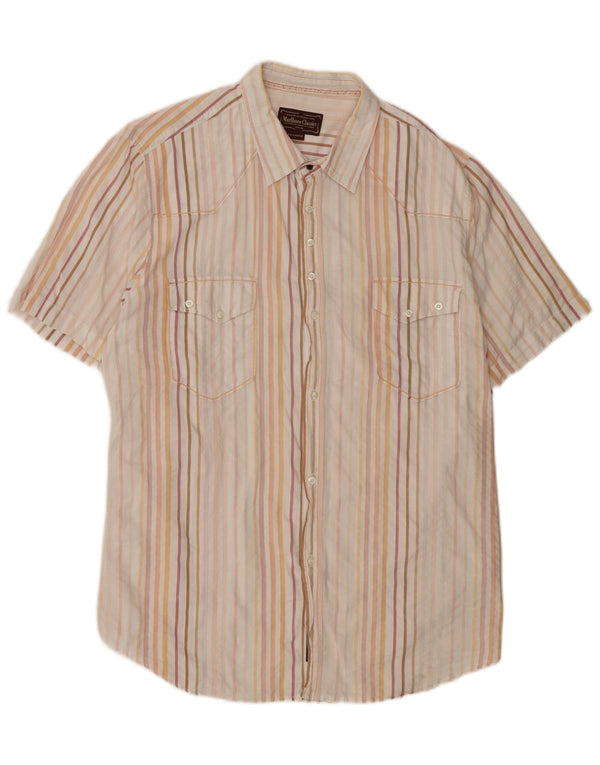 Camicia a maniche corte da uomo Marlboro Classics 2XL Cotone gessato beige