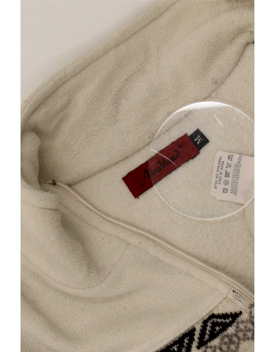 Maglione in pile da uomo vintage con zip e collo in poliestere Fair Isle beige medio