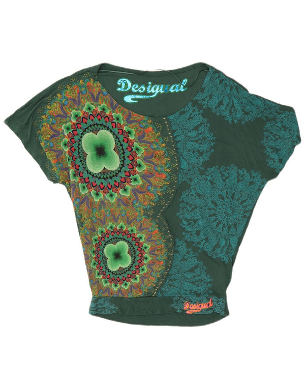 Desigual T-shirt grafica oversize da donna Top UK 10 Small Green Floral