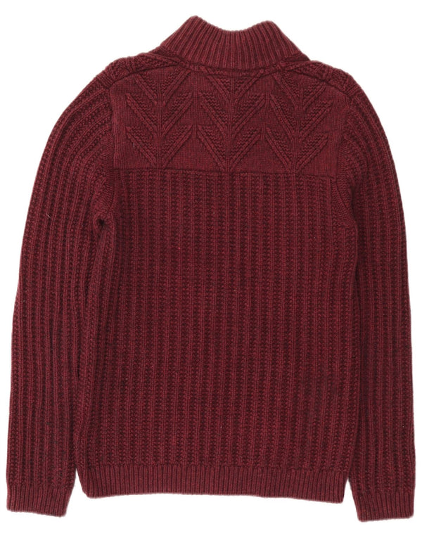 Ted Baker Maglione da uomo con collo a bottoni taglia 3 in cotone bordeaux medio