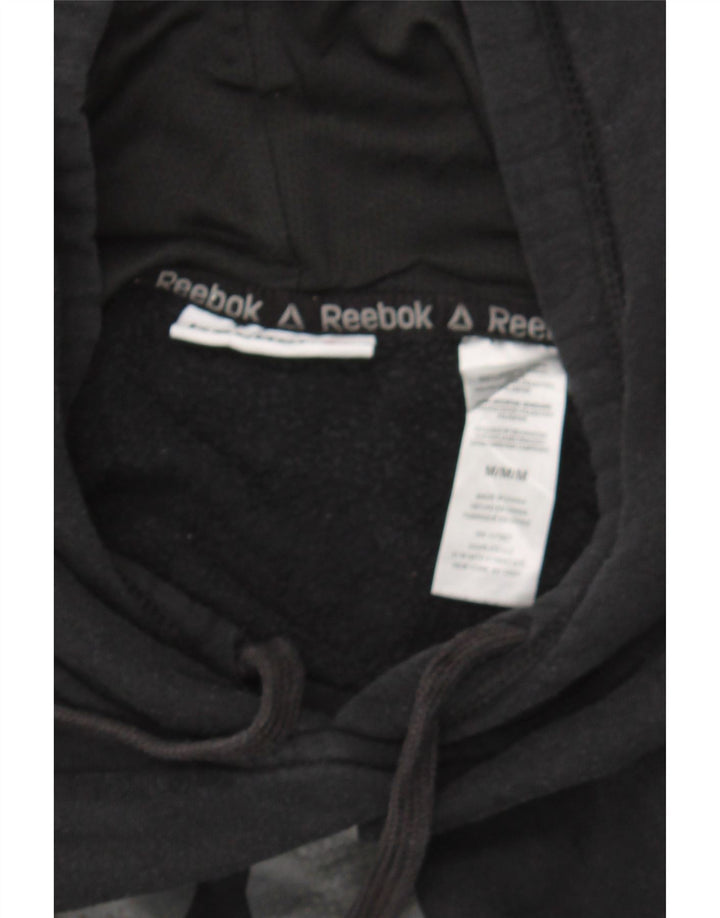 REEBOK Mens Graphic Hoodie Jumper Medium Black Colourblock Cotton Vintage Reebok and Second-Hand Reebok from Messina Hembry 