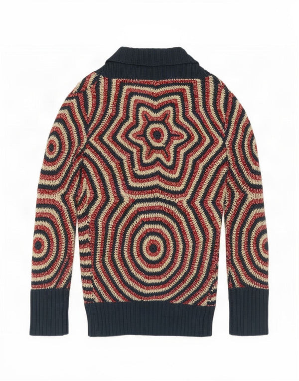 Desigual Womens Graphic Cardigan Sweater UK 14 Large Navy Blue Geometric