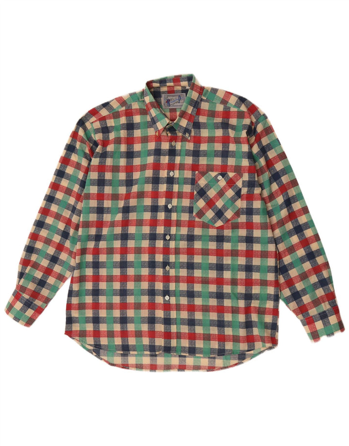 Camicia da uomo vintage grande in poliestere a quadretti multicolore
