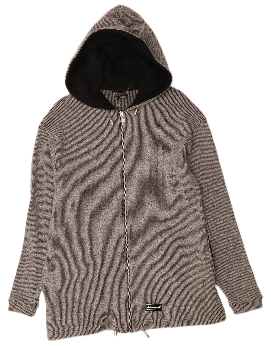 CHAMPION Mens Zip Hoodie Sweater Large Grey Cotton