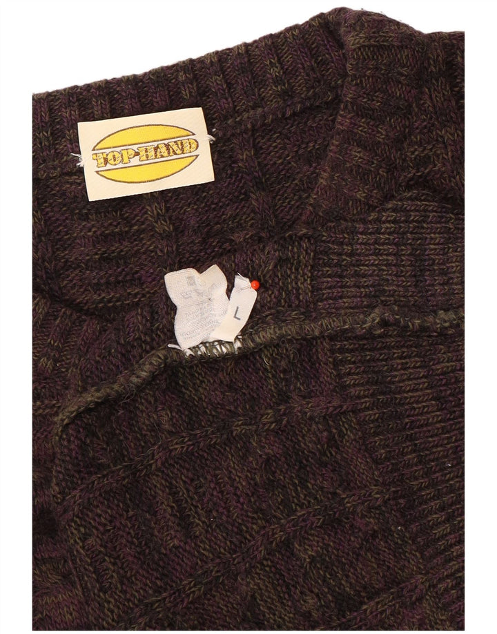 Maglione da uomo vintage con scollo a barca, maglione grande, in lana marrone