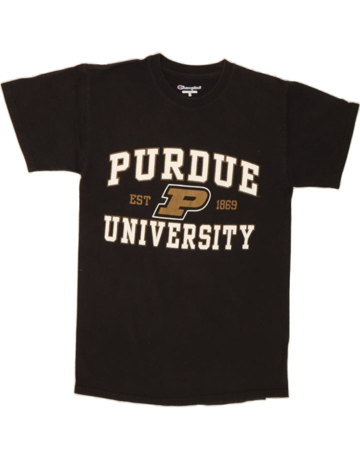 CHAMPION Mens Purdue University Graphic T-Shirt Top Small Black Cotton Vintage Champion and Second-Hand Champion from Messina Hembry 