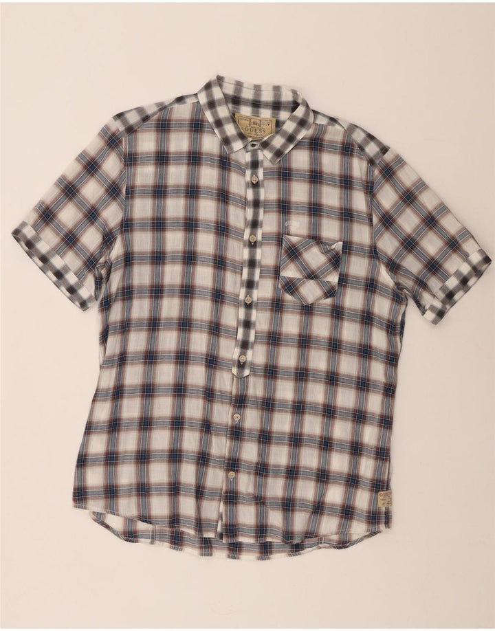 Camicia Guess da uomo a maniche corte XL in cotone a quadri grigio