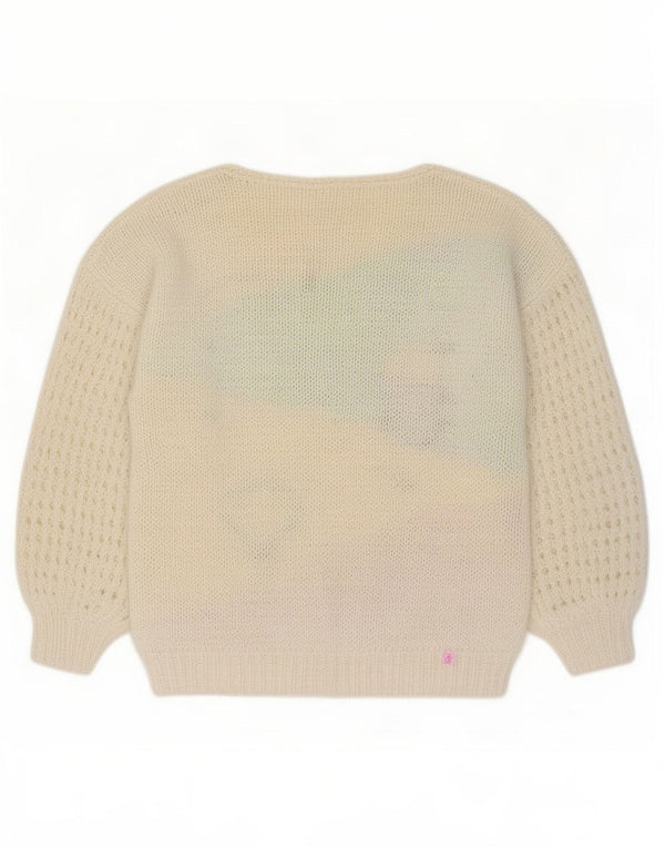 Vintage Womens Boat Neck Jumper Sweater UK 10 Small Off White Novelty
