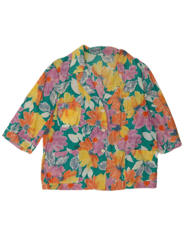 Giacca blazer vintage da donna a 3 bottoni UK 16 grande floreale multicolore