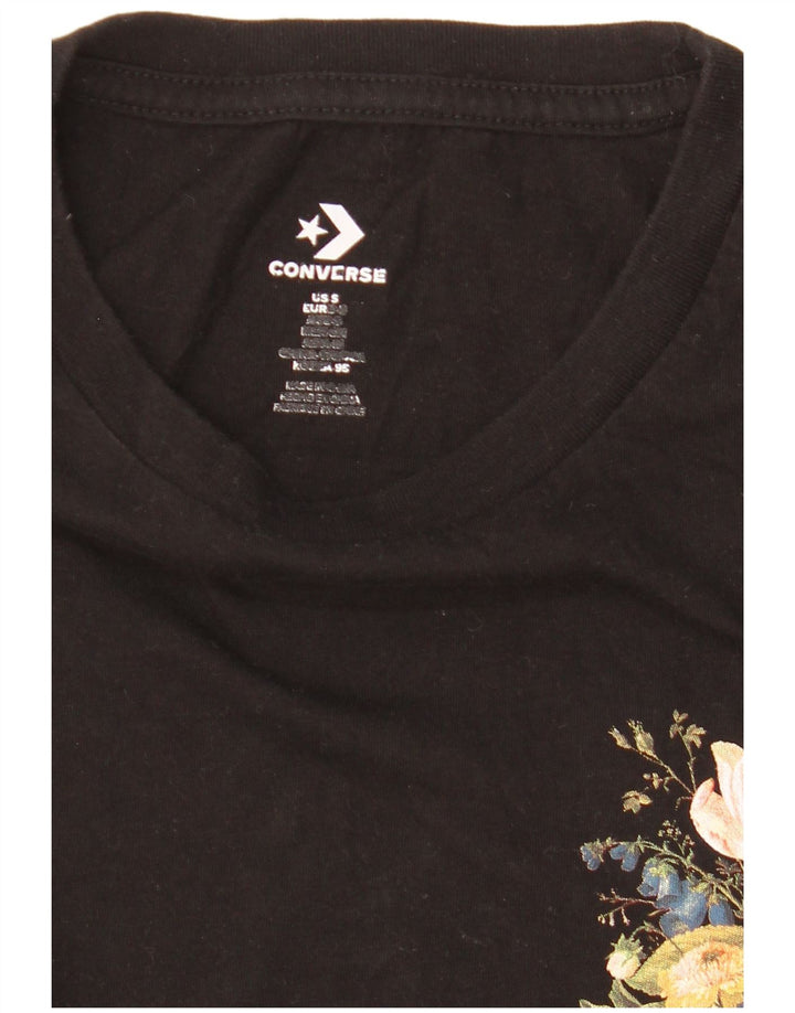 Converse T-shirt grafica oversize da donna Top UK 10 Small Black Floral
