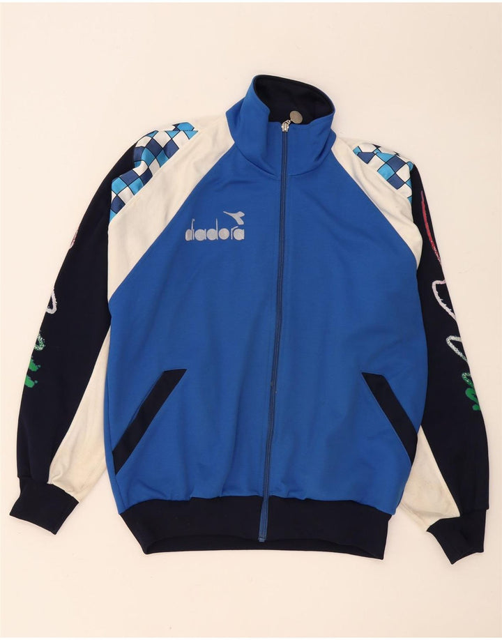 Giacca da ginnastica grafica da uomo Diadora Large in poliestere color block blu