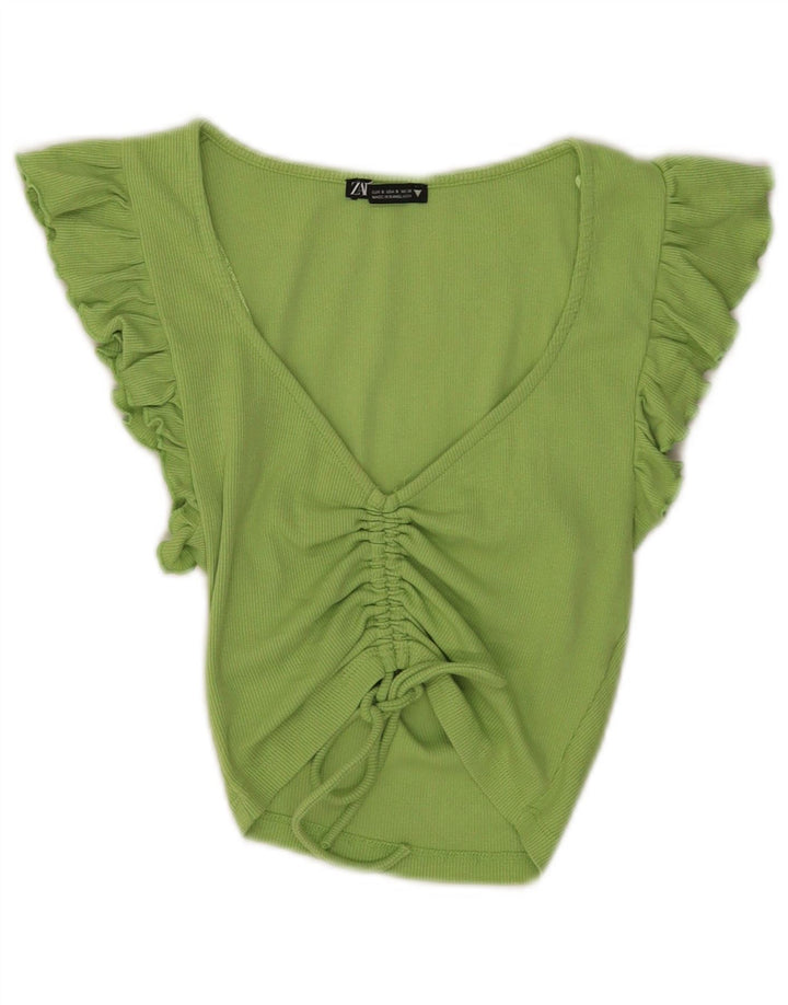Top corto da donna Zara UK 8 piccolo in cotone verde