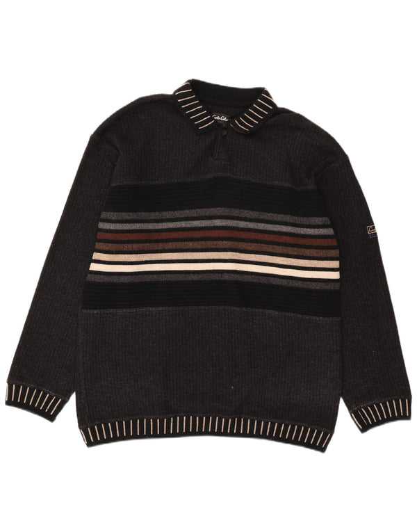 Carlo Colucci Maglione da uomo con collo a polo XL in lana a righe grigie