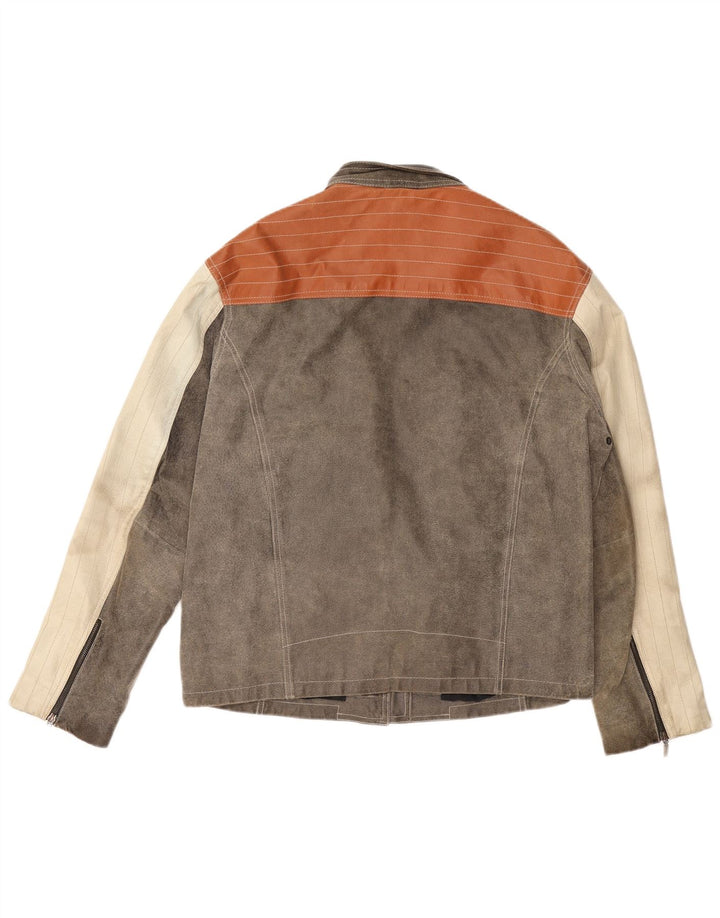 Giacca in pelle da uomo EXPLORER UK 40 Large in pelle grigia color block