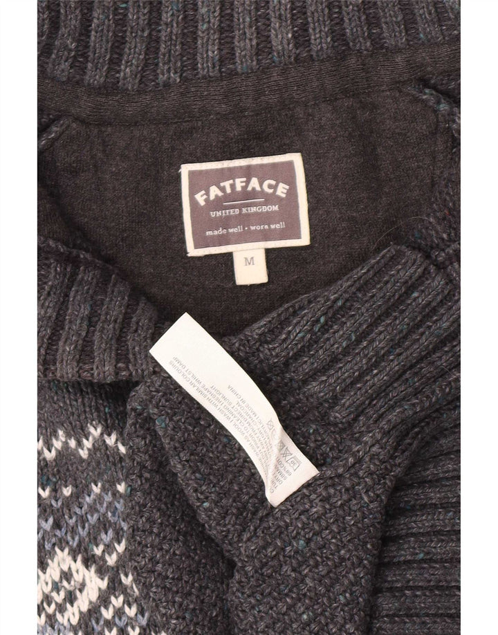 Maglione da uomo con collo abbottonato Fat Face, grigio medio, classico Fair Isle