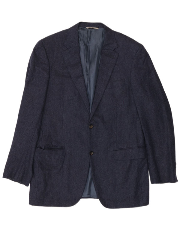 Giacca Blazer da Uomo a 2 Bottoni CANALI IT 52 XL Cashmere Spinato Blu Navy