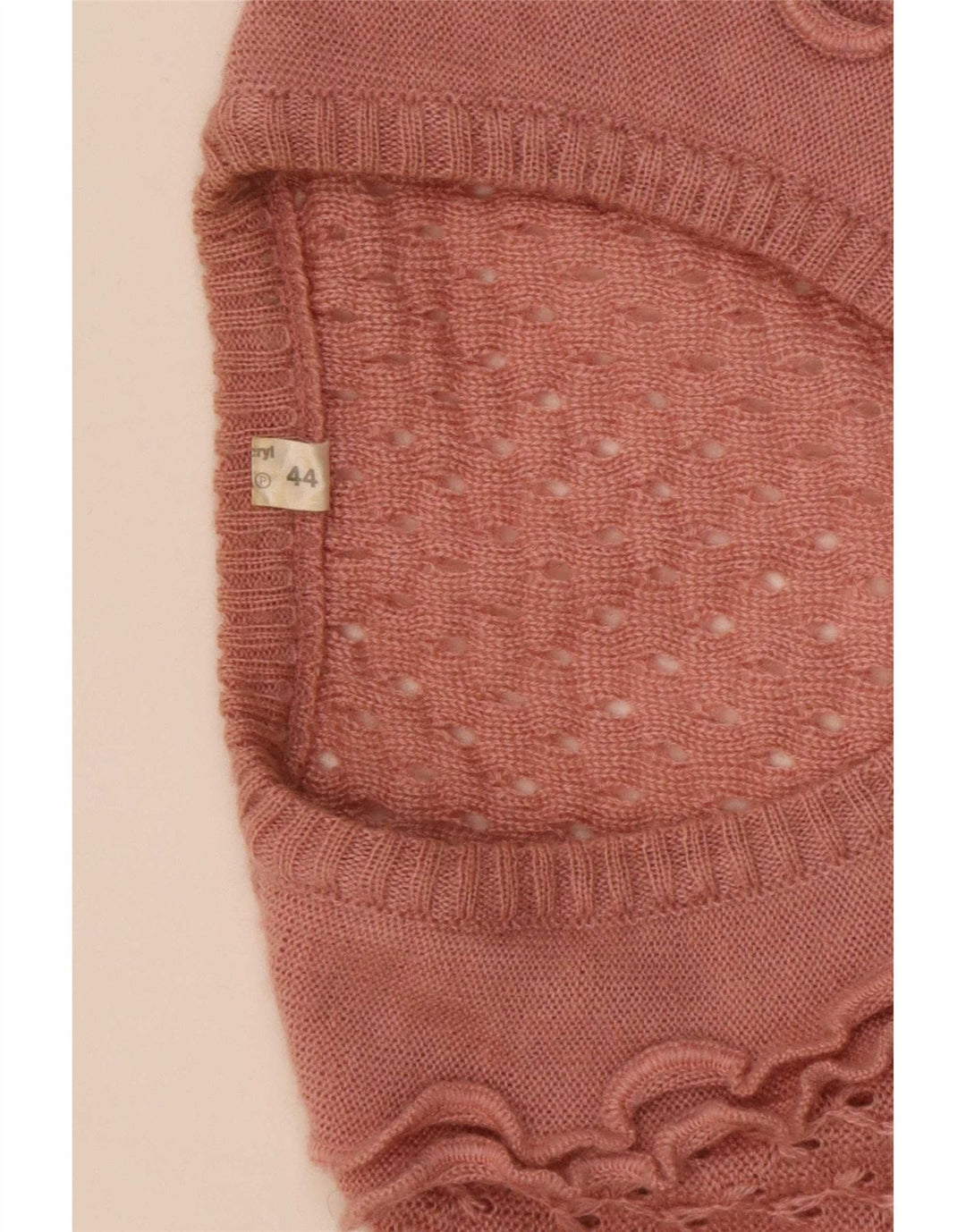 Maglione vintage da donna con scollo a V con volant sul davanti IT 44 Rosa medio