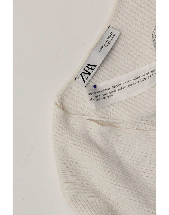 Maglione cardigan corto da donna Zara UK 12 Viscosa bianca media
