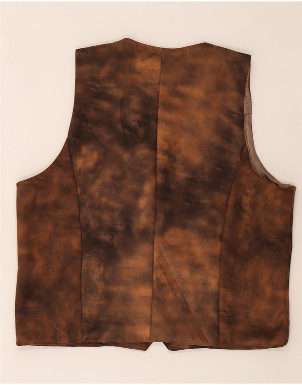 Gilet in pelle vintage da uomo 2XL marrone tie dye