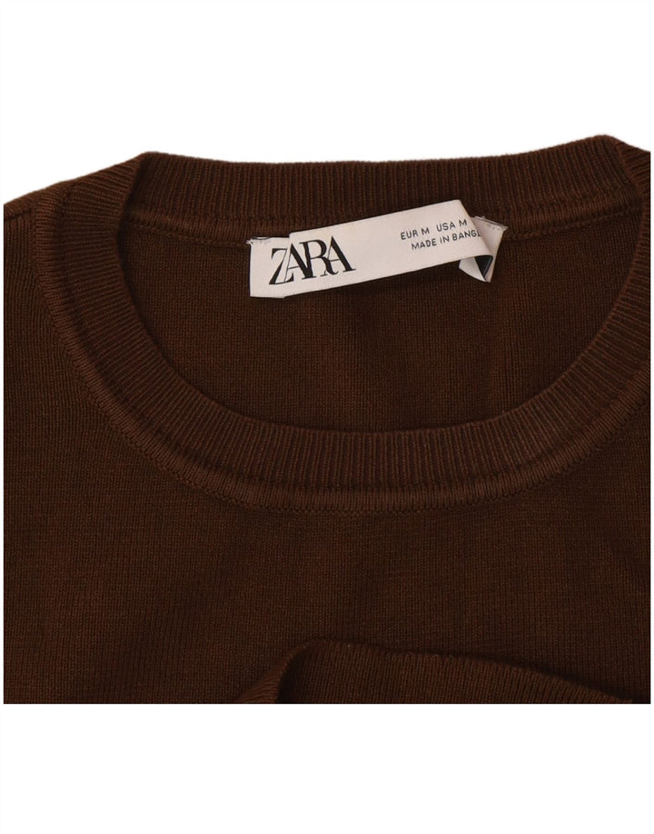 Top corto senza maniche da donna Zara UK 12 Viscosa marrone medio