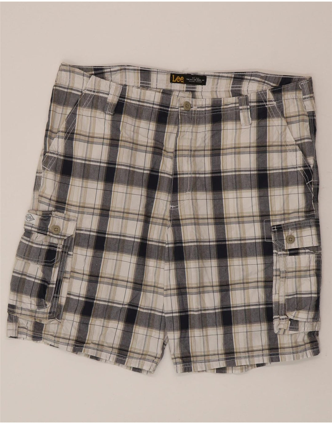Pantaloncini cargo da uomo Lee W40 XL in cotone a quadri bianchi