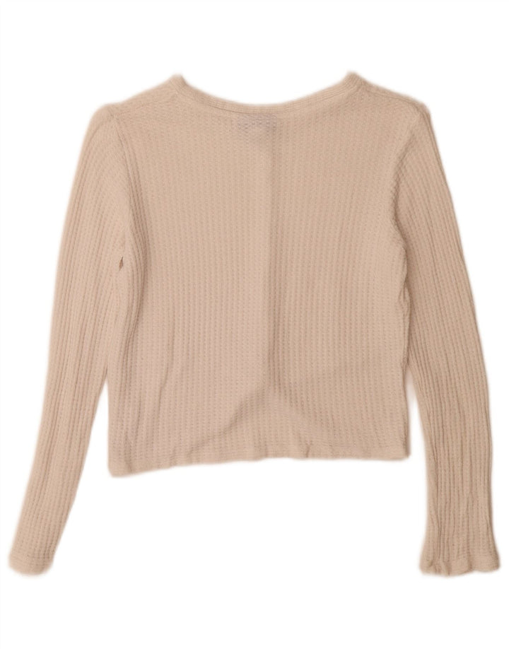 Topshop Donna Crop Top Manica Lunga UK 8 Small Viscosa Bianca