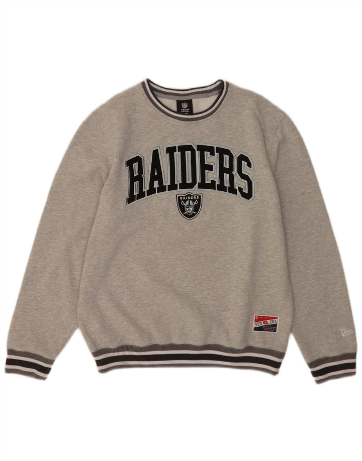 Felpa grafica da uomo New Era Raiders, in cotone a righe grigio medio