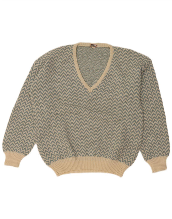 Maglione maglione con scollo a V da donna Master UK 14 Chevron blu medio