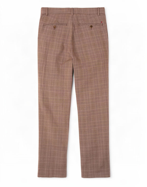 Pantaloni chino dritti da uomo Tommy Hilfiger W33 L34 cotone scozzese marrone