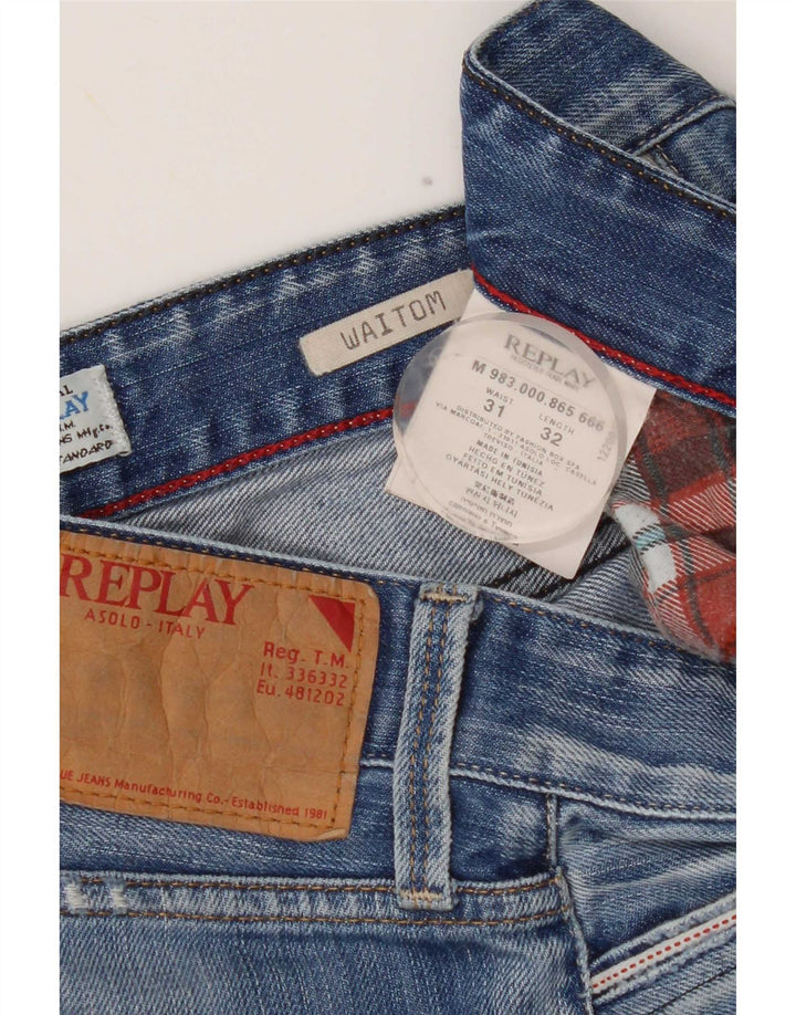 Replay Jeans dritti invecchiati Waitom da uomo W31 L32 in cotone blu