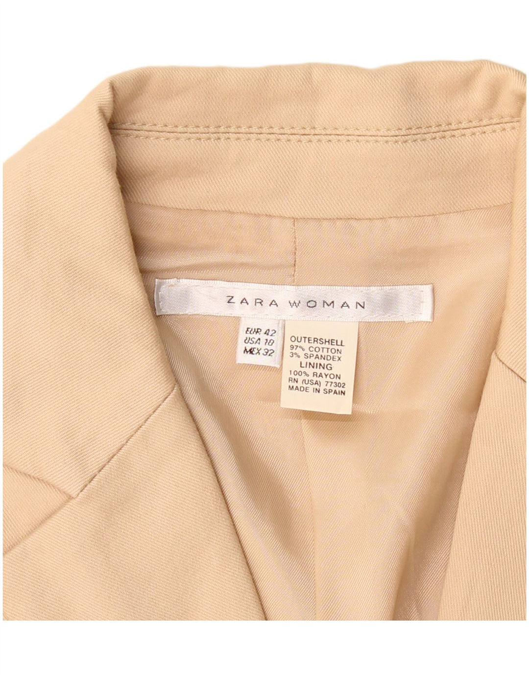 Giacca Blazer a 2 Bottoni ZARA da Donna EU 42 Large Beige Cotone