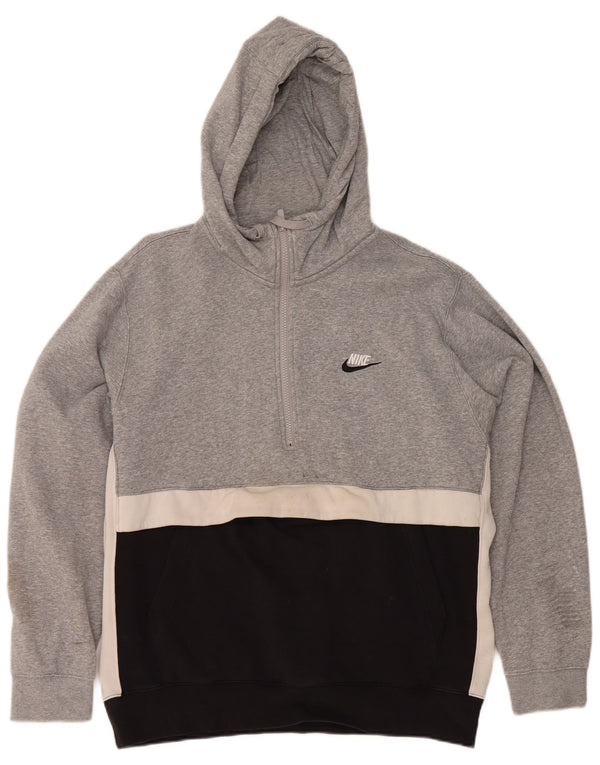 Felpa con cappuccio e collo con zip Nike da uomo, grande, in cotone color block grigio