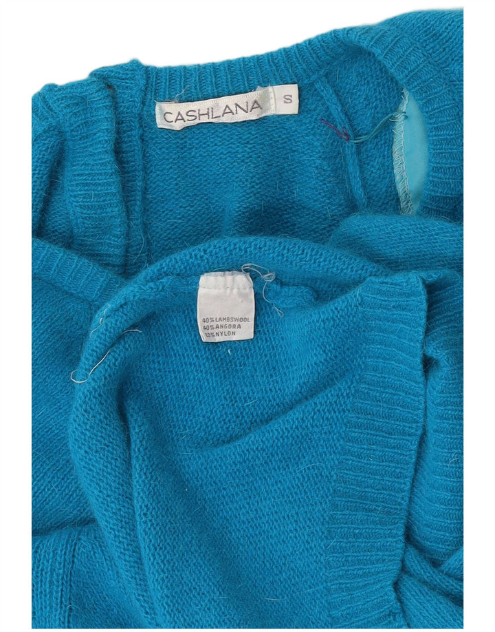Maglione maglione girocollo oversize da donna vintage con linea lunga UK 10 piccolo blu