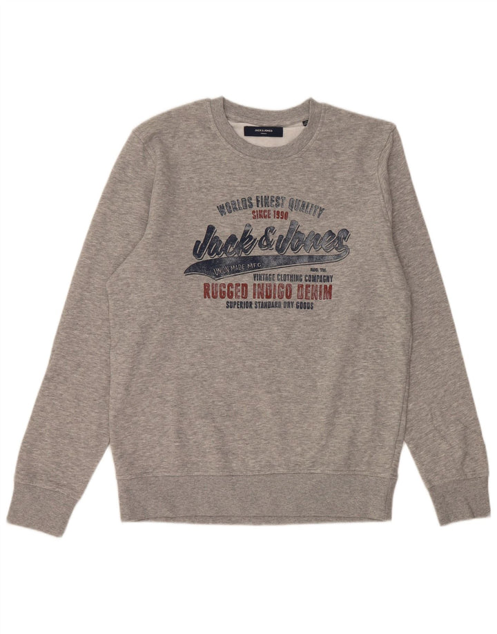 JACK & JONES Felpa con grafica da uomo Maglione in cotone screziato grigio medio