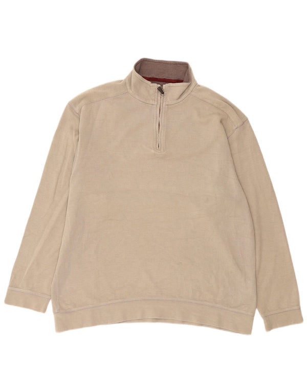 Felpa da uomo Marks & Spencer con collo con zip blu Harbour, maglione grande beige