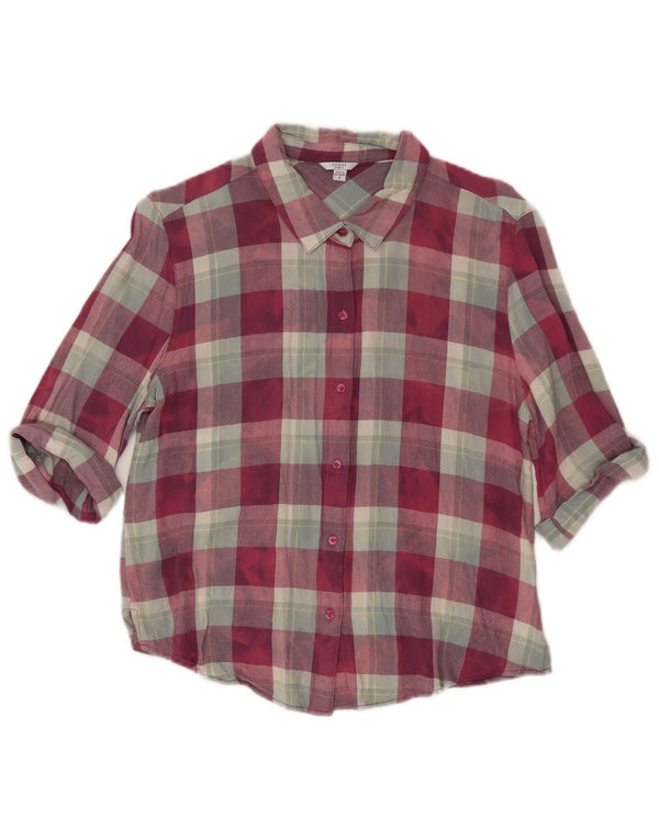 Guess Camicia da donna in flanella con maniche a 3/4, vestibilità ampia, UK 10, piccolo plaid rosso