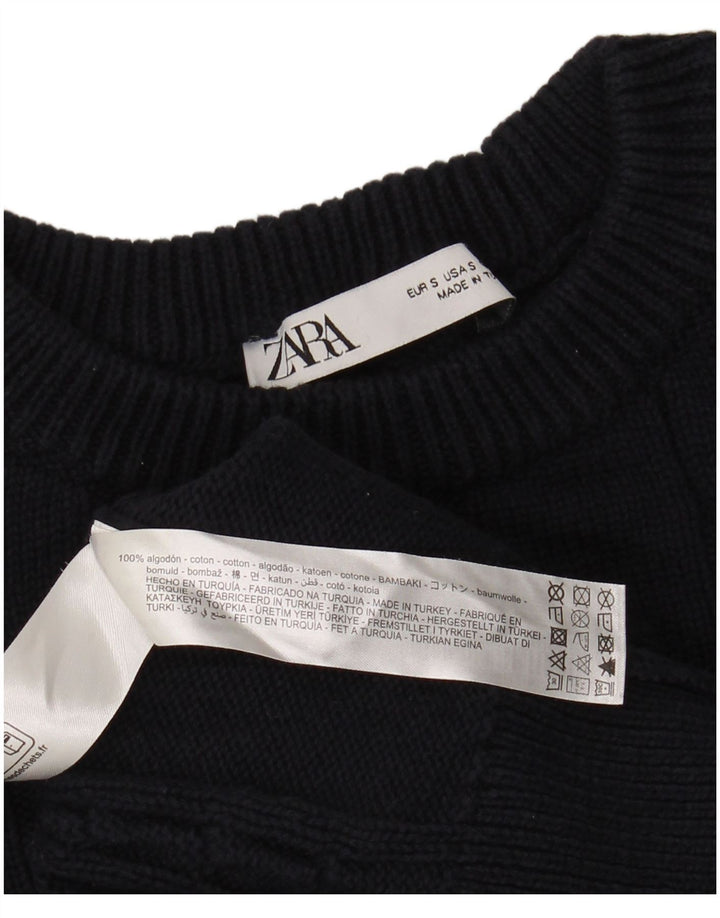 Maglione maglione girocollo da uomo Zara piccolo in cotone blu navy