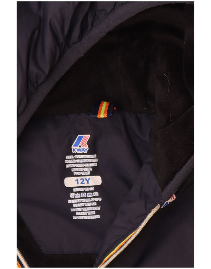 Giacca a vento con cappuccio K-Way da bambino 11-12 anni in poliammide blu navy