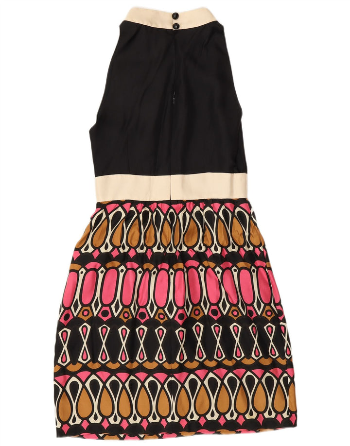 MILLY Abito da donna senza maniche a trapezio US 6 Seta geometrica nera media