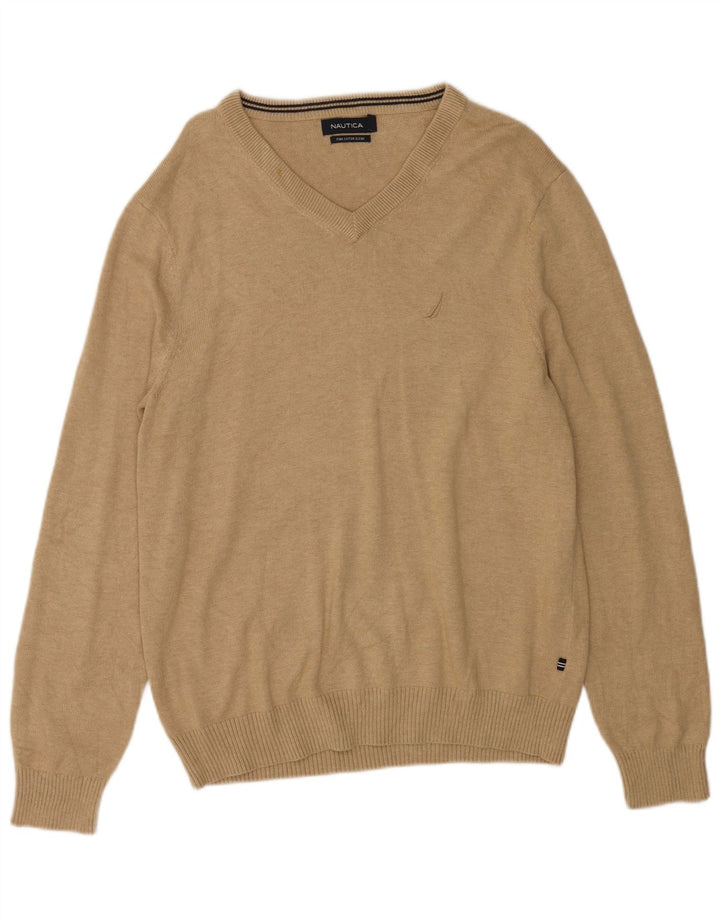 NAUTICA Maglione da uomo con scollo a V in cotone beige medio