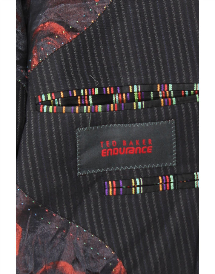 Giacca blazer da uomo a 2 bottoni Ted Baker UK 40 grande gessato blu navy